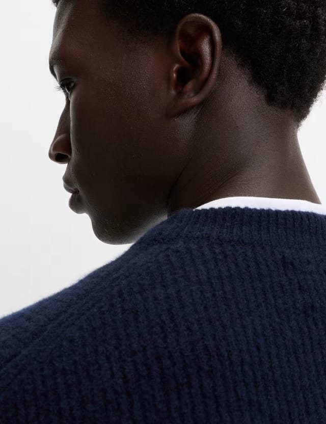 Marks & Spencer M&S Supersoft Ribbed Crew Neck Jumper with Wool Dark Navy - 2