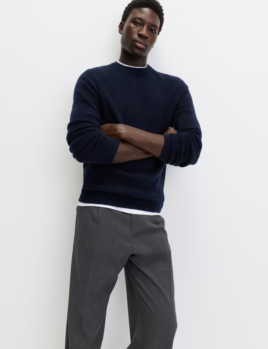 Marks & Spencer M&S Supersoft Ribbed Crew Neck Jumper with Wool Dark Navy - 3