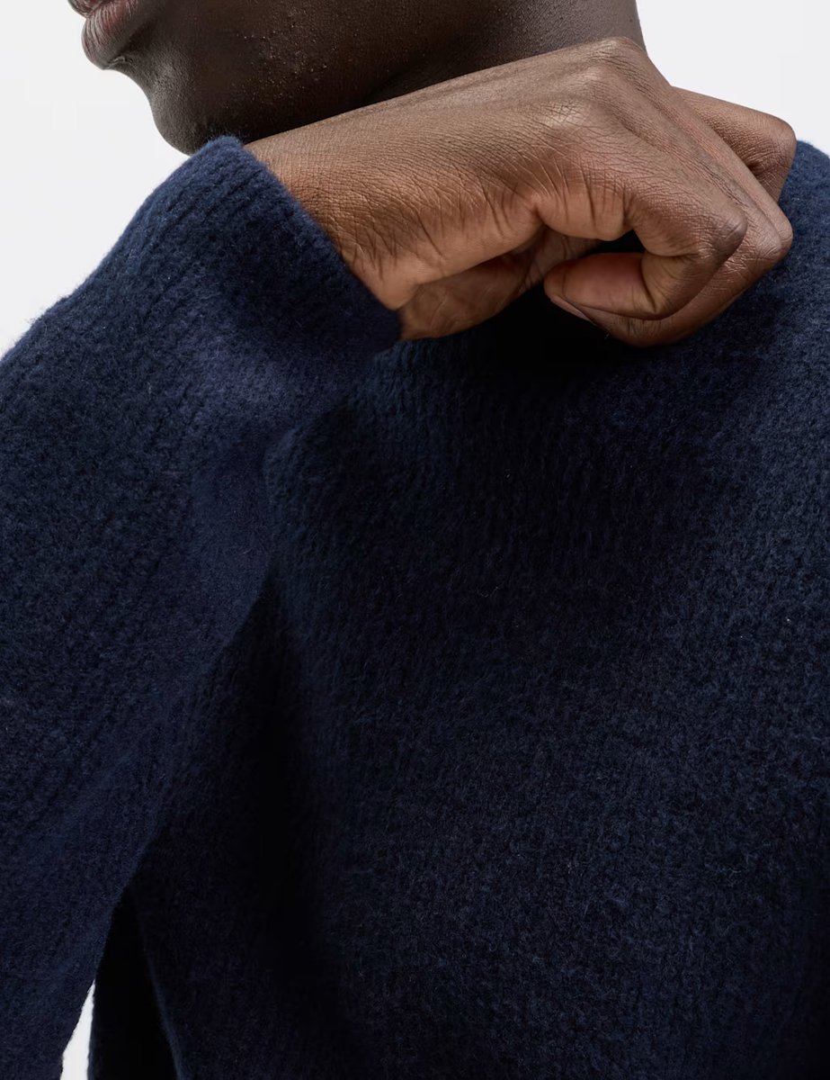 Marks & Spencer M&S Supersoft Ribbed Crew Neck Jumper with Wool Dark Navy - 4