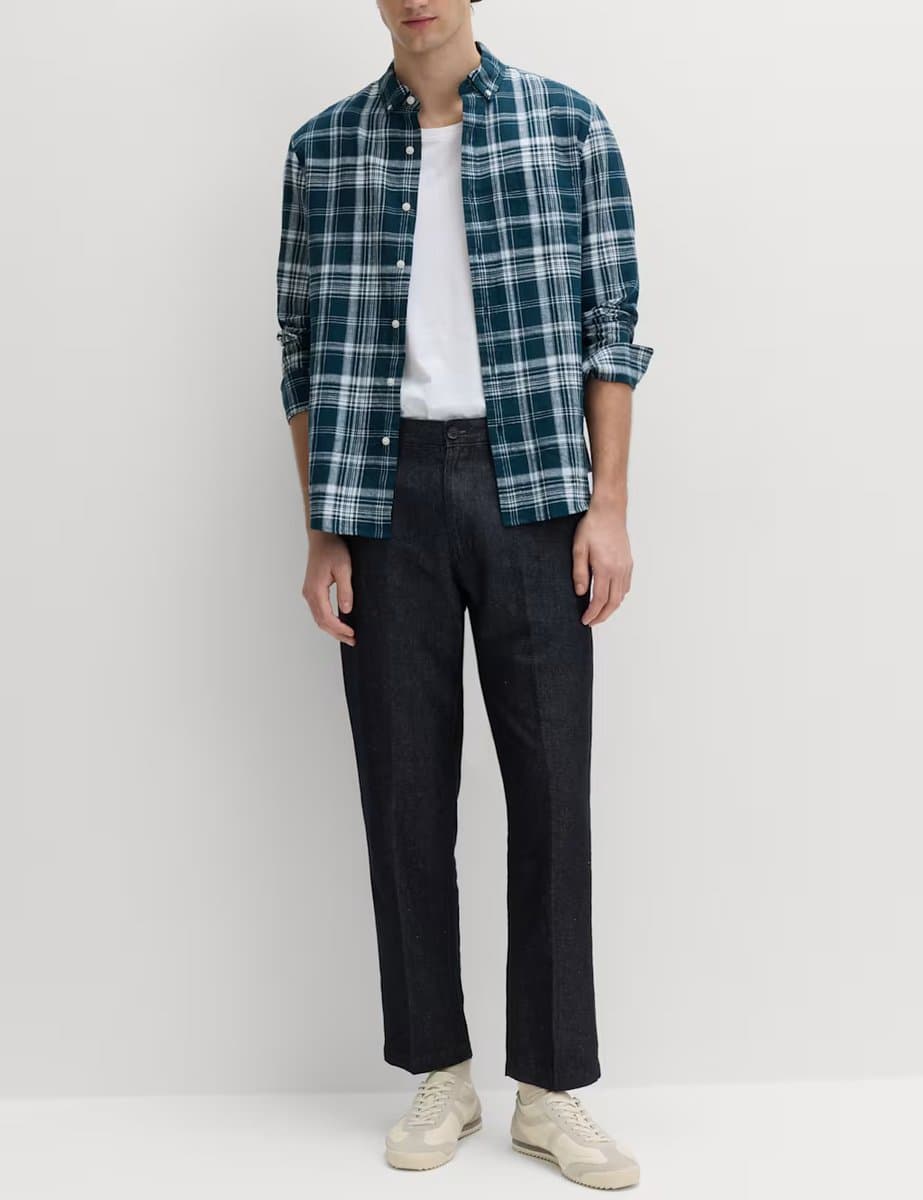 Marks & Spencer M&S Regular Fit Cotton Linen Blend Chinos in Denim Mix