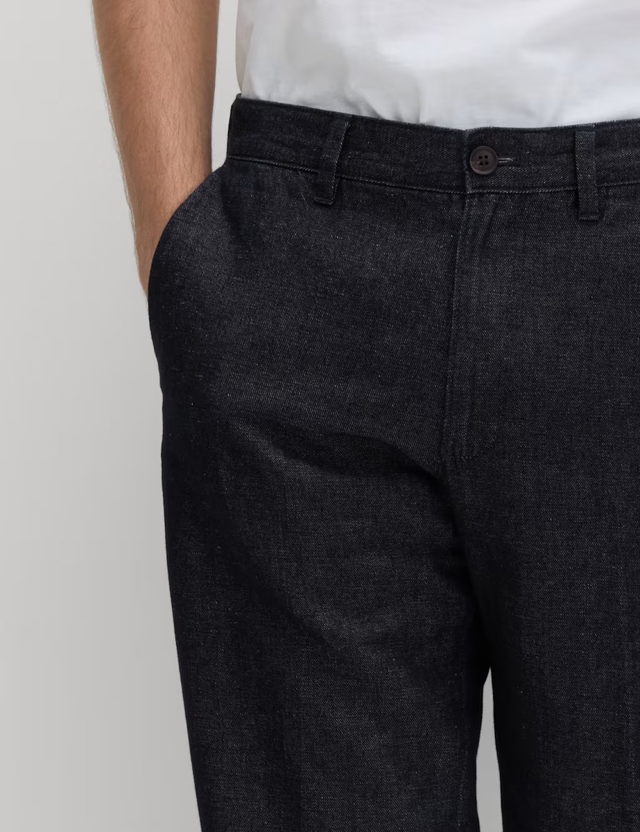 Marks & Spencer M&S Regular Fit Cotton Linen Blend Chinos Denim Mix - 2