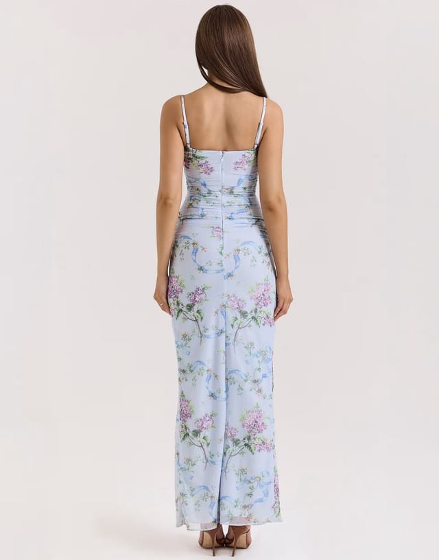ASOS House of CB Lini mesh maxi dress in blue floral - 2