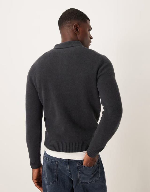 ASOS Mango split neck knitted polo jumper in blue - 3