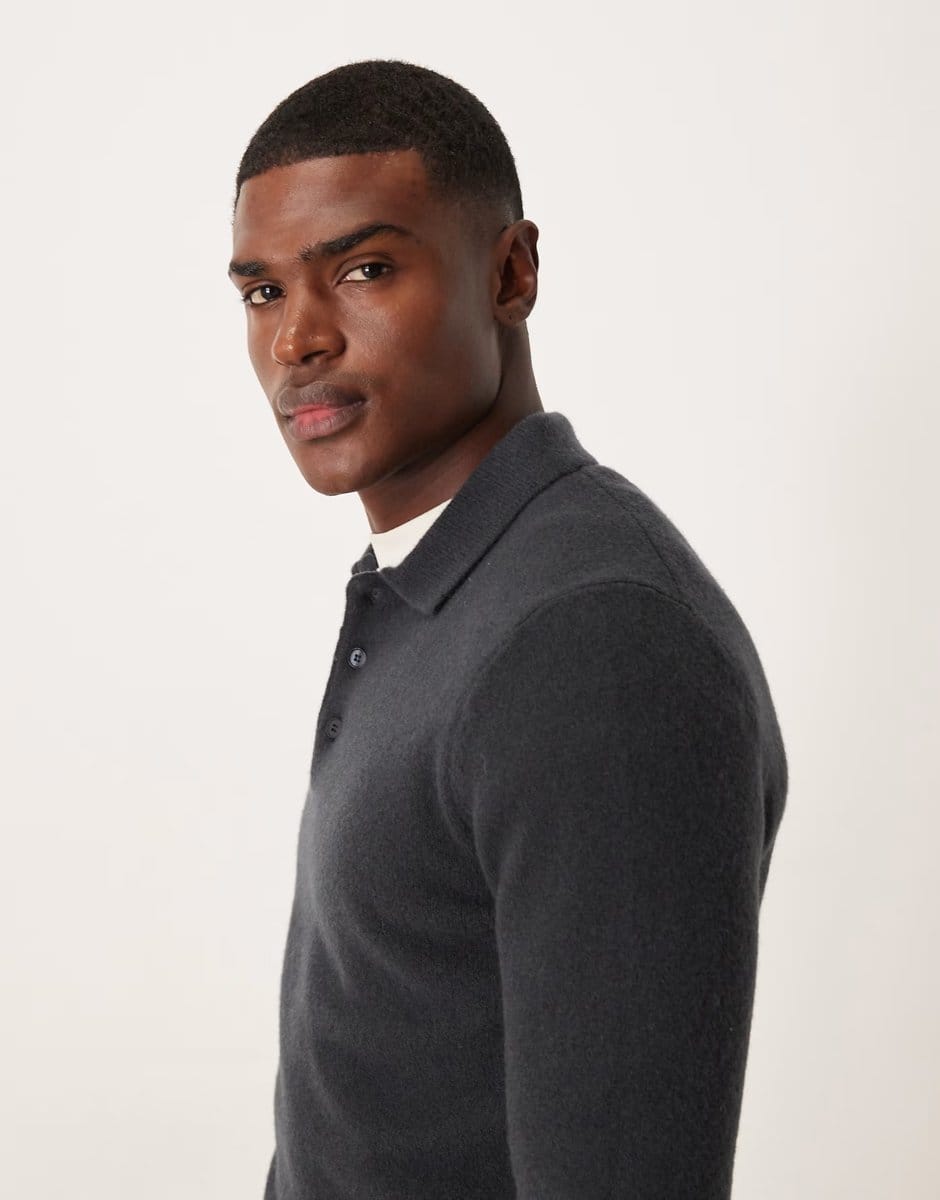 ASOS Mango split neck knitted polo jumper in blue - 4