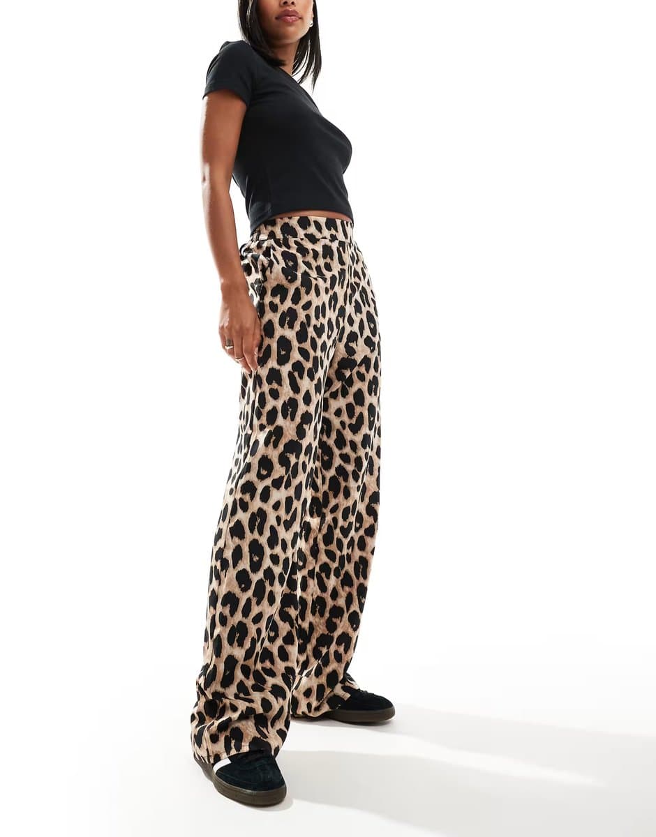 ASOS Pieces regular fit high waisted trouser in leopard print