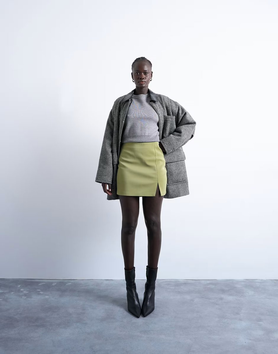 ASOS Topshop faux leather high shine mini pelmet skirt in avocado - 2