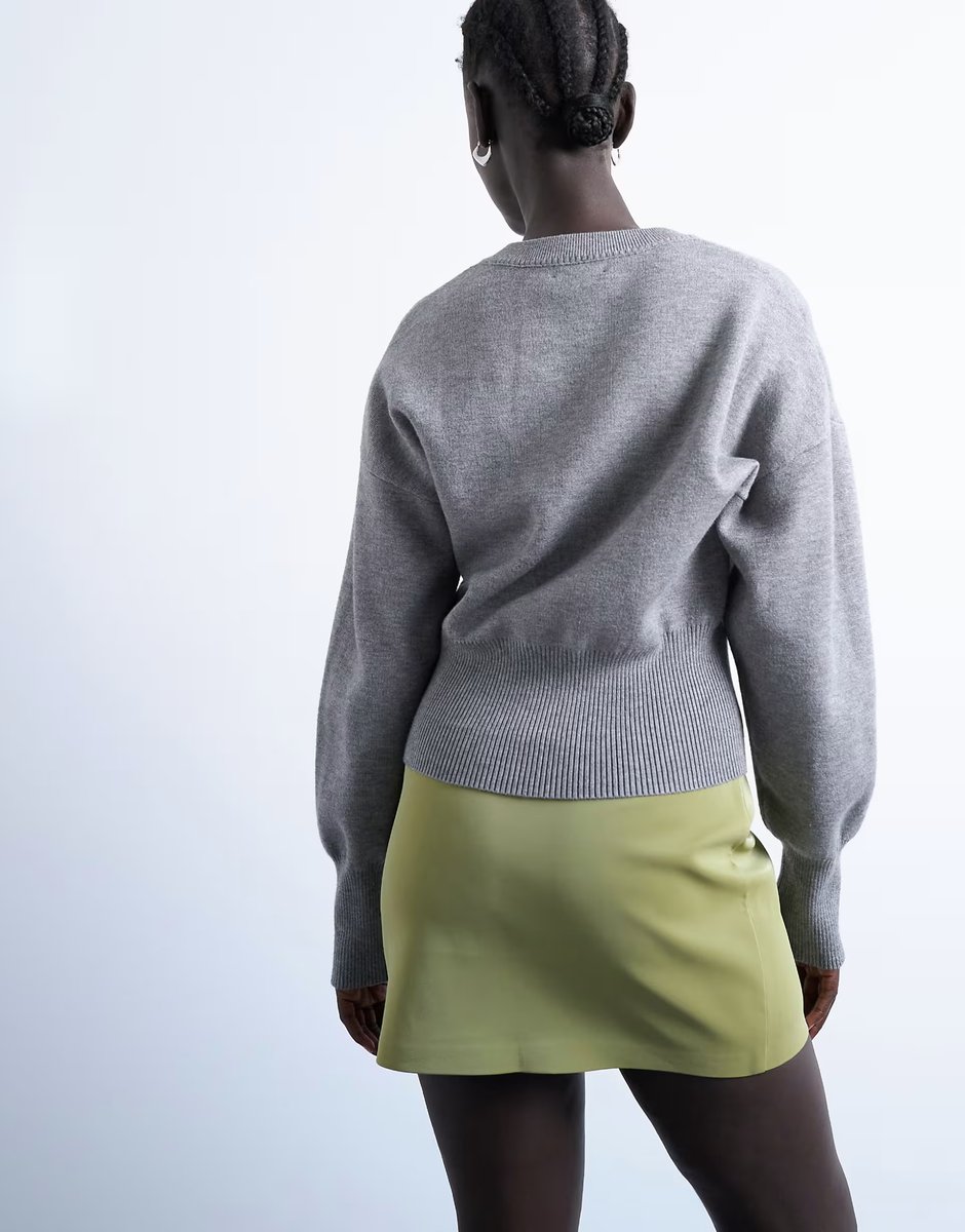 ASOS Topshop faux leather high shine mini pelmet skirt in avocado - 3