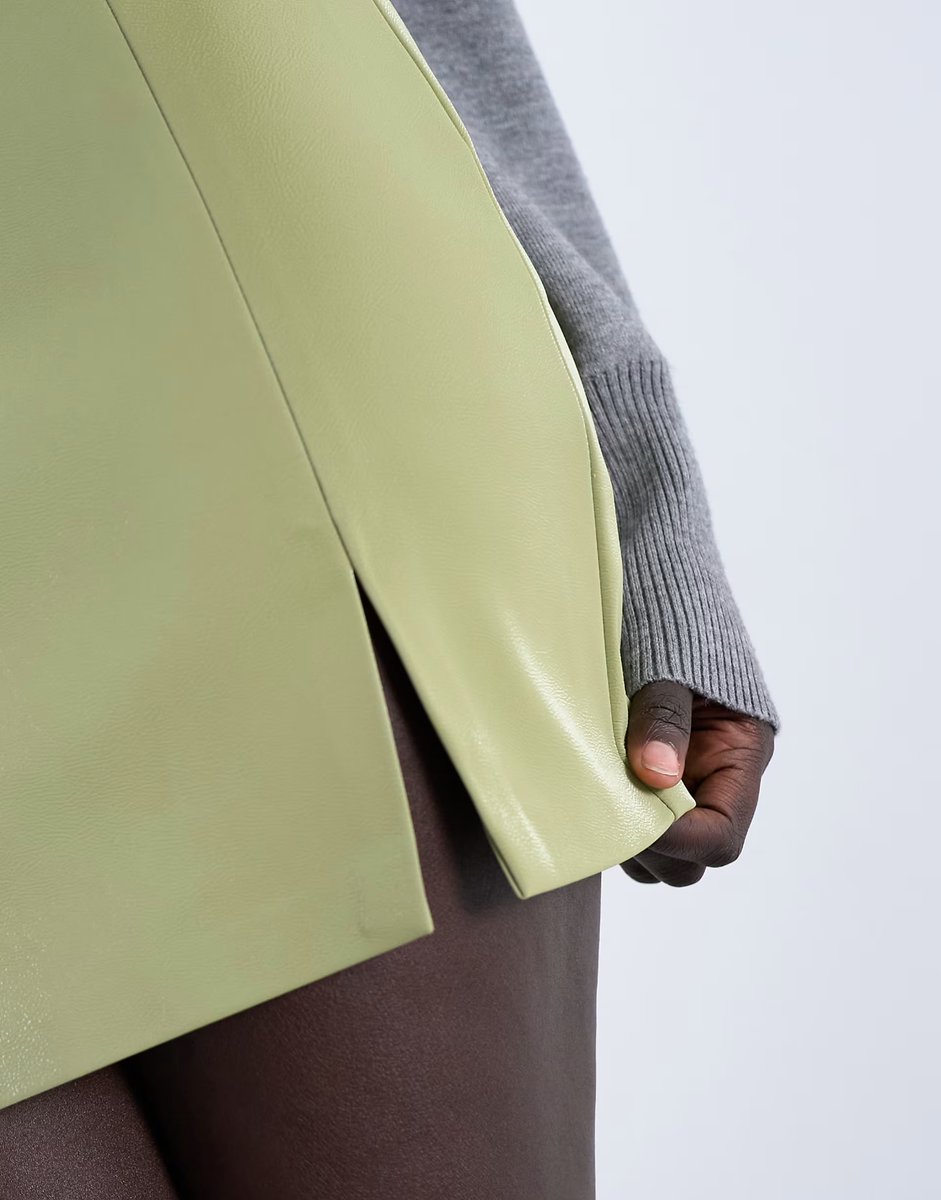 ASOS Topshop faux leather high shine mini pelmet skirt in avocado - 4