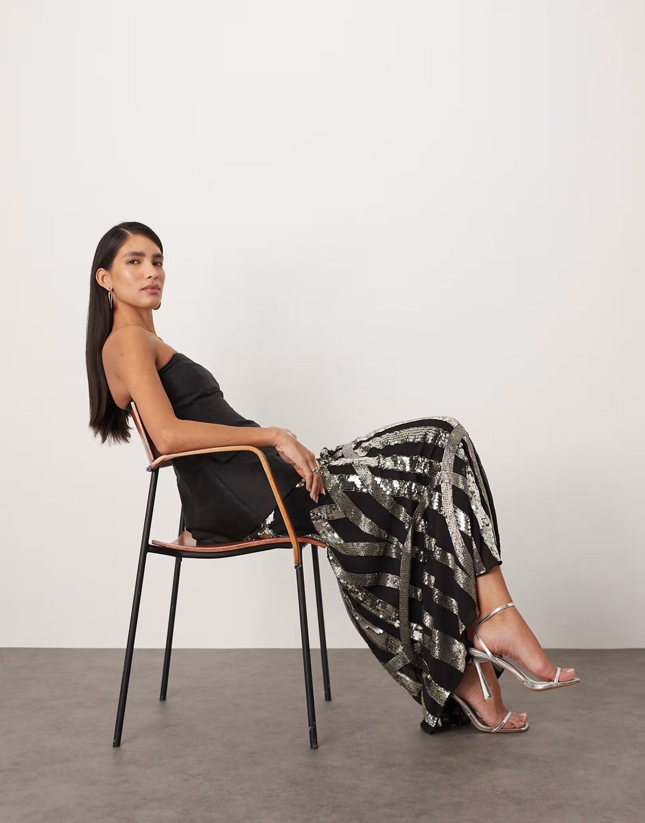 ASOS ARRANGE  deco linear embellished maxi skirt in black - 4