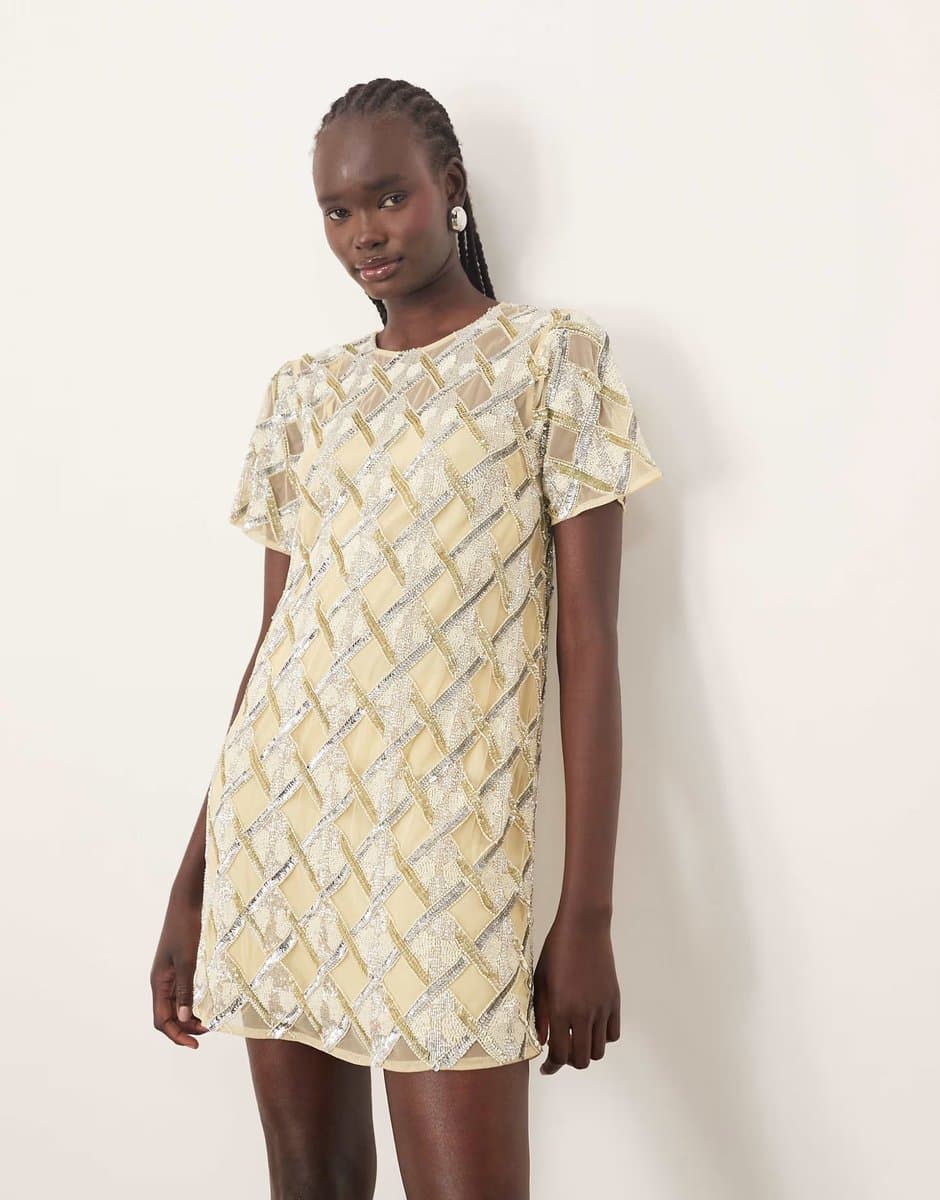 ASOS ARRANGE embellished t-shirt mini dress in buttermilk