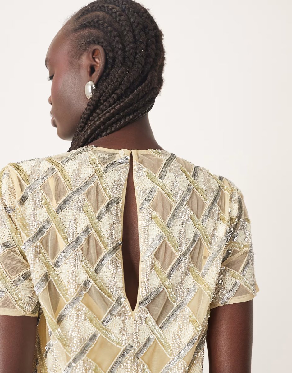 ASOS ARRANGE embellished t-shirt mini dress in buttermilk - 3