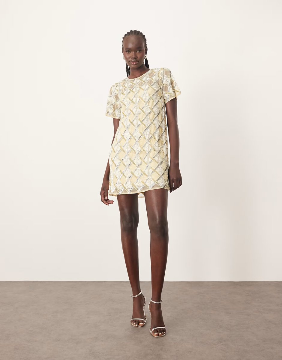 ASOS ARRANGE embellished t-shirt mini dress in buttermilk - 4