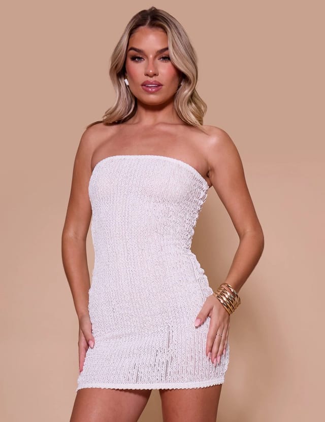 Public Desire Textured Bandeau Mini Dress Cream - 2