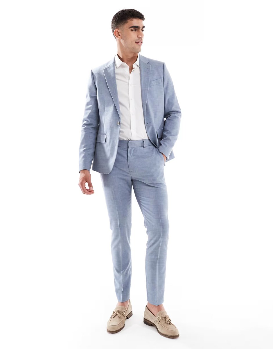 ASOS River Island skinny suit jacket in light blue - 4