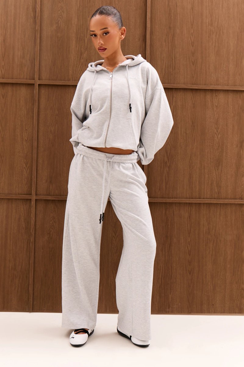 Kaiia Kaiia Chrome Logo Premium Interlock Oversized Zip Through Hoodie Light Grey Marl - 3