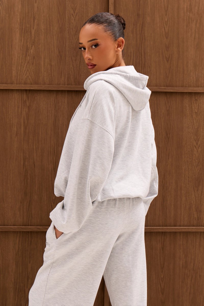 Kaiia Kaiia Chrome Logo Premium Interlock Oversized Zip Through Hoodie Light Grey Marl - 4