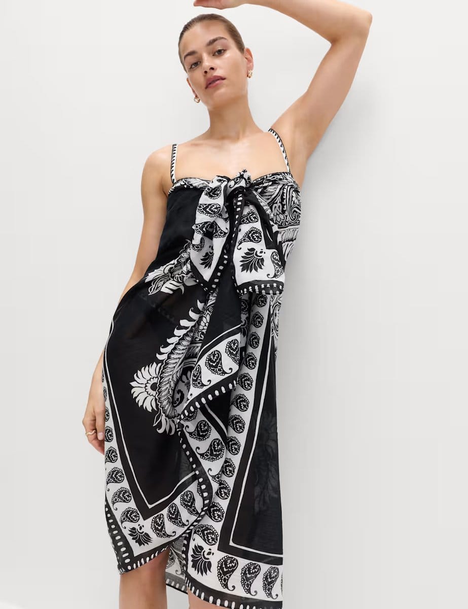 Marks & Spencer M&S Pure Cotton Printed Sarong Ecru Mix - 1