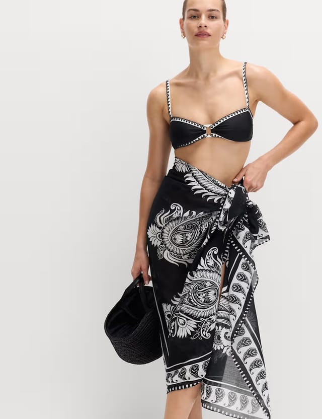 Marks & Spencer M&S Pure Cotton Printed Sarong Ecru Mix - 2
