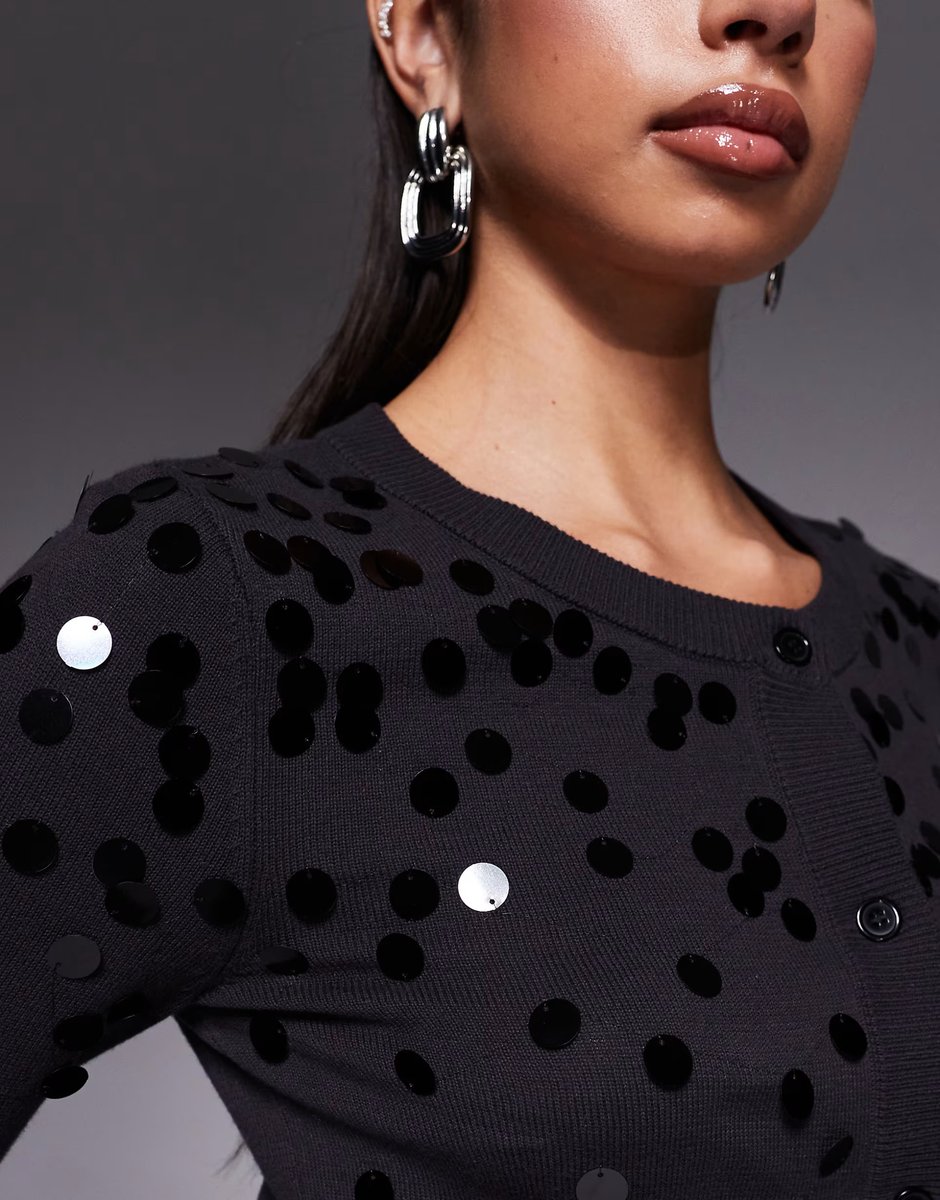 ASOS Edikted co-ord Cierra sequin knit cardigan in black - 3