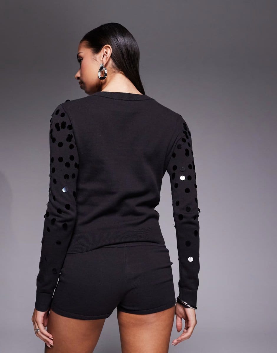 ASOS Edikted co-ord Cierra sequin knit cardigan in black - 4