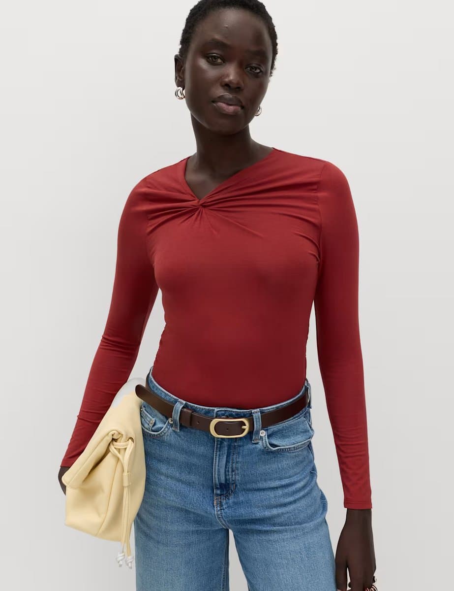 Marks & Spencer M&S Knotted Long Sleeve Top in Paprika