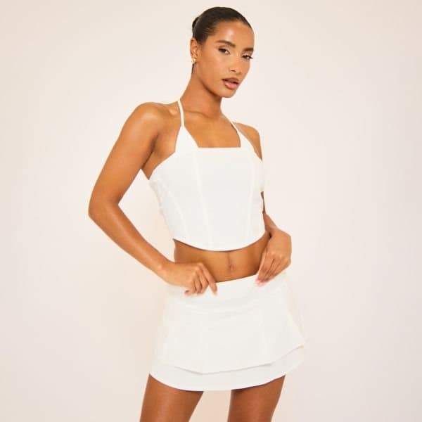 EGO EGO Halterneck Lace-Up Back Corset Top in Cream