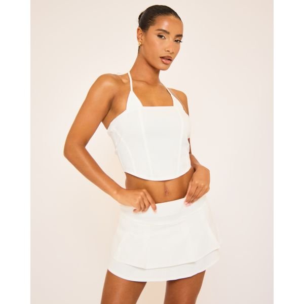 EGO Halterneck Lace Up Back Detail Corset Top In Cream, Women's Size UK 6 - 2