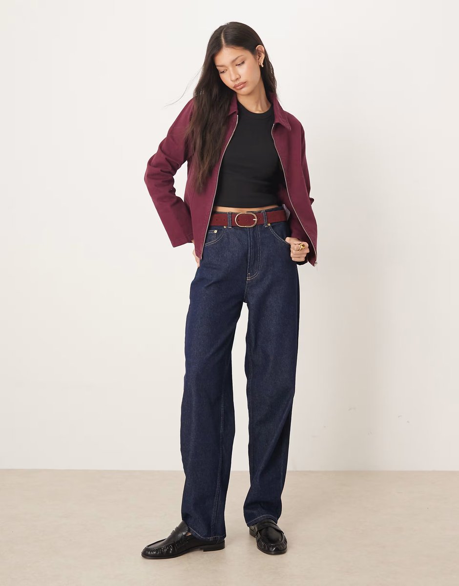 ASOS ASOS DESIGN denim harrington jacket co ord in plum - 3