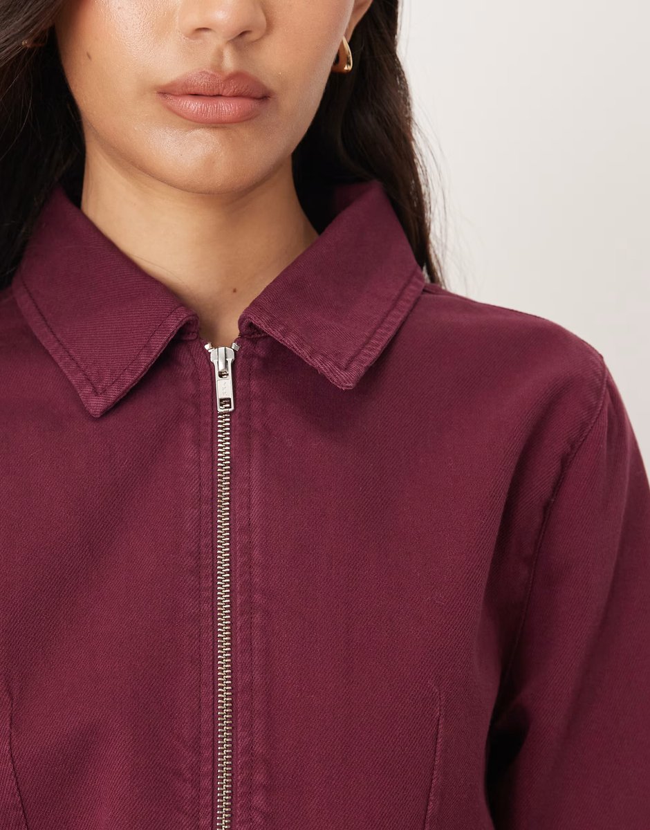 ASOS ASOS DESIGN denim harrington jacket co ord in plum - 4