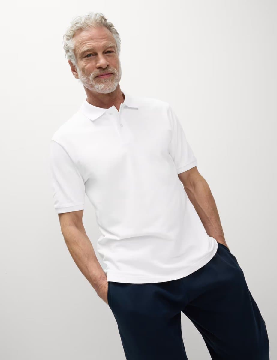 Marks & Spencer M&S Regular Fit Pique Polo Shirt in White