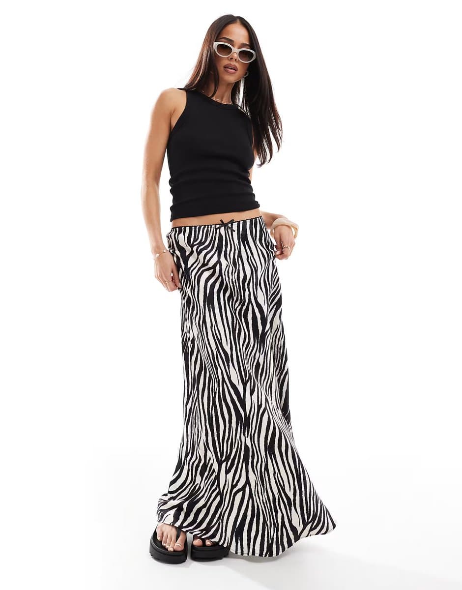 ASOS Miss Selfridge satin bias cut maxi skirt in zebra
