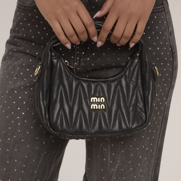 EGO Sierra Quilted Logo Detail Shaped Grab Bag In Black Faux Leather, Women's Size UK One Size