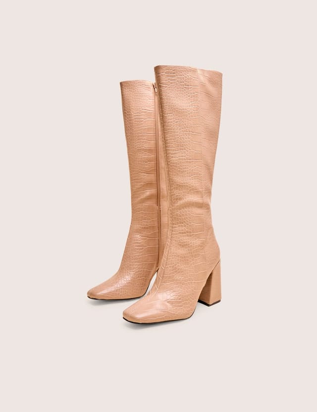 Public Desire Apology Nude Patent Croc Knee High Block Heel Boots - 3