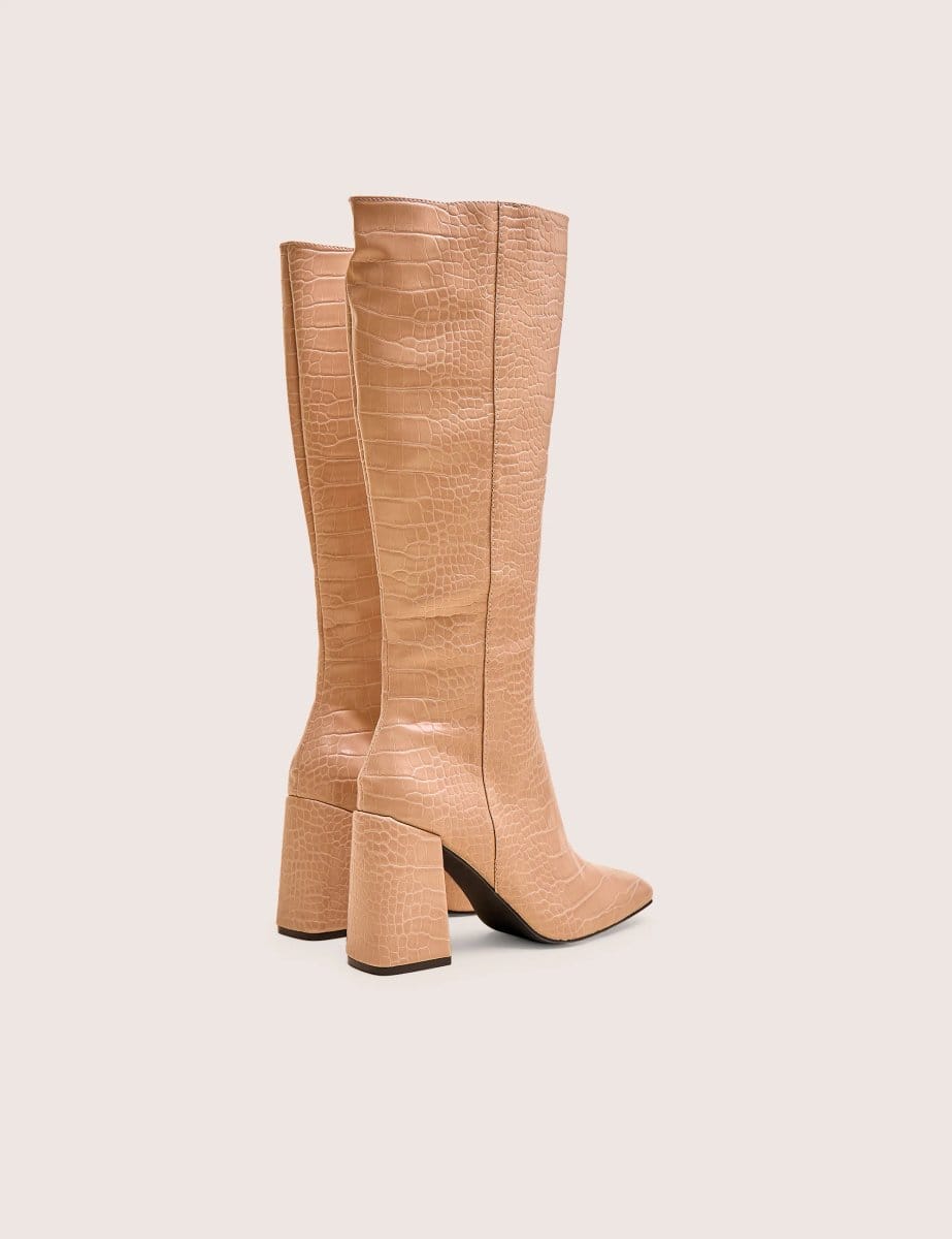 Public Desire Apology Nude Patent Croc Knee High Block Heel Boots - 4