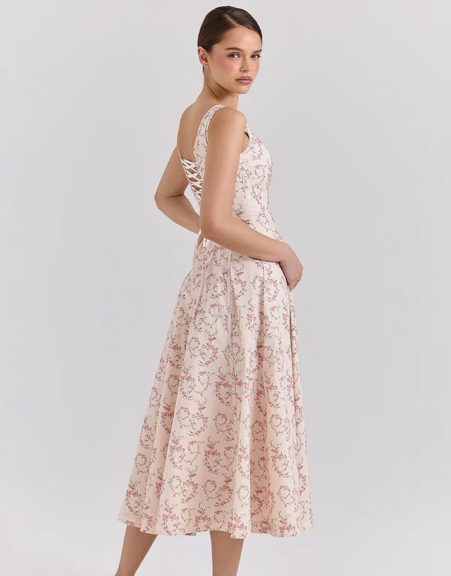 ASOS House of CB Mariabella cotton midi sun dress in cream floral print - 2