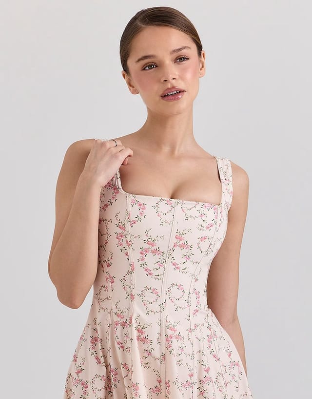 ASOS House of CB Mariabella cotton midi sun dress in cream floral print - 3