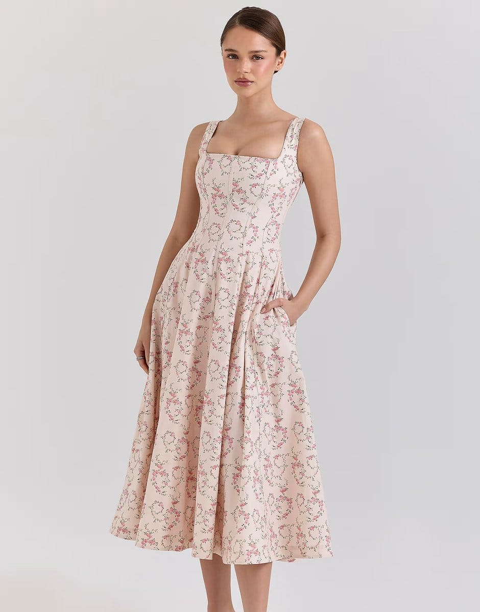 ASOS House of CB Mariabella cotton midi sun dress in cream floral print - 4