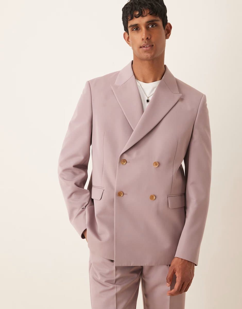 ASOS ASOS Double Breasted Suit Jacket in Dusty Pink