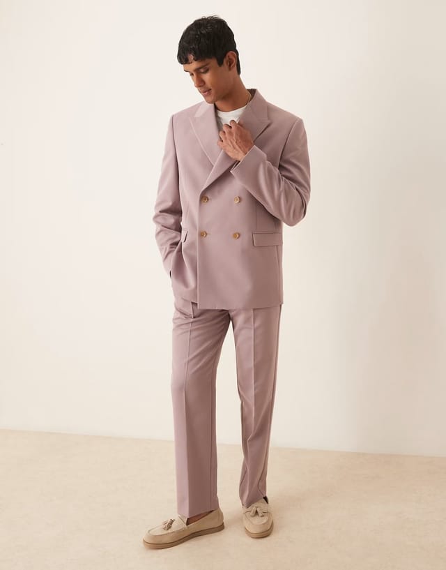 ASOS ASOS DESIGN relaxed double breasted suit jacket in dusty pink - 2
