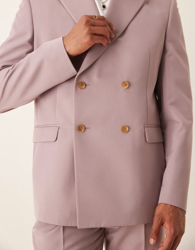 ASOS ASOS DESIGN relaxed double breasted suit jacket in dusty pink - 3