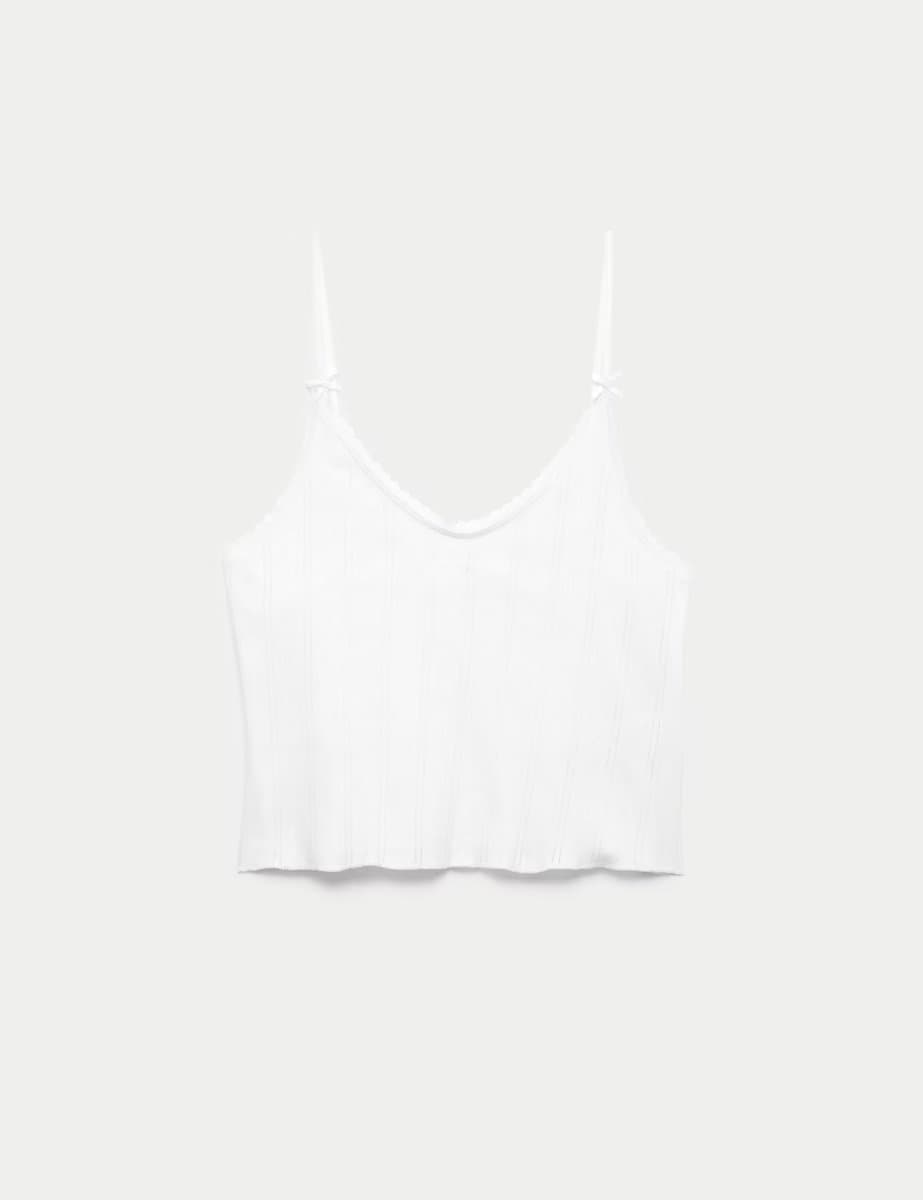 Marks & Spencer M&S Pure Cotton Pointelle Cami Pyjama Top White