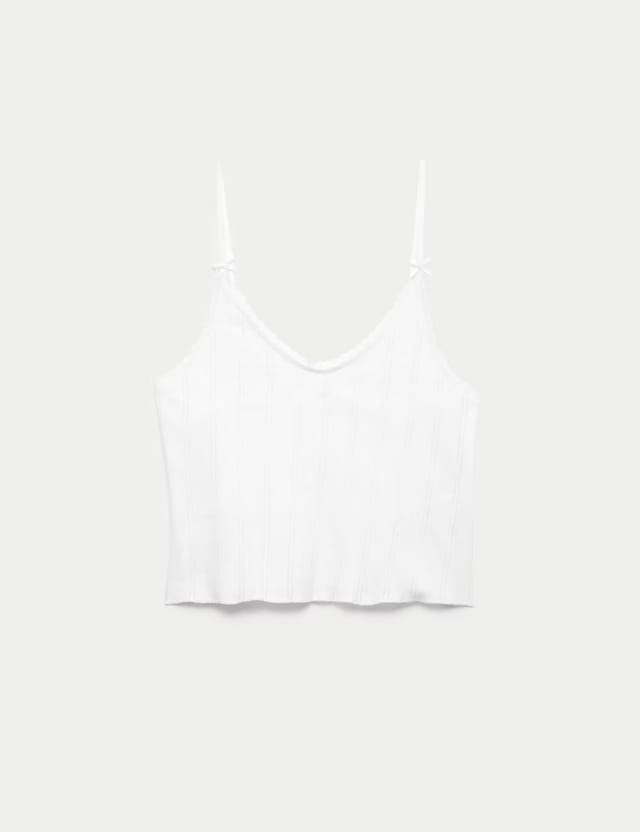 Marks & Spencer M&S Pure Cotton Pointelle Cami Pyjama Top White - 2