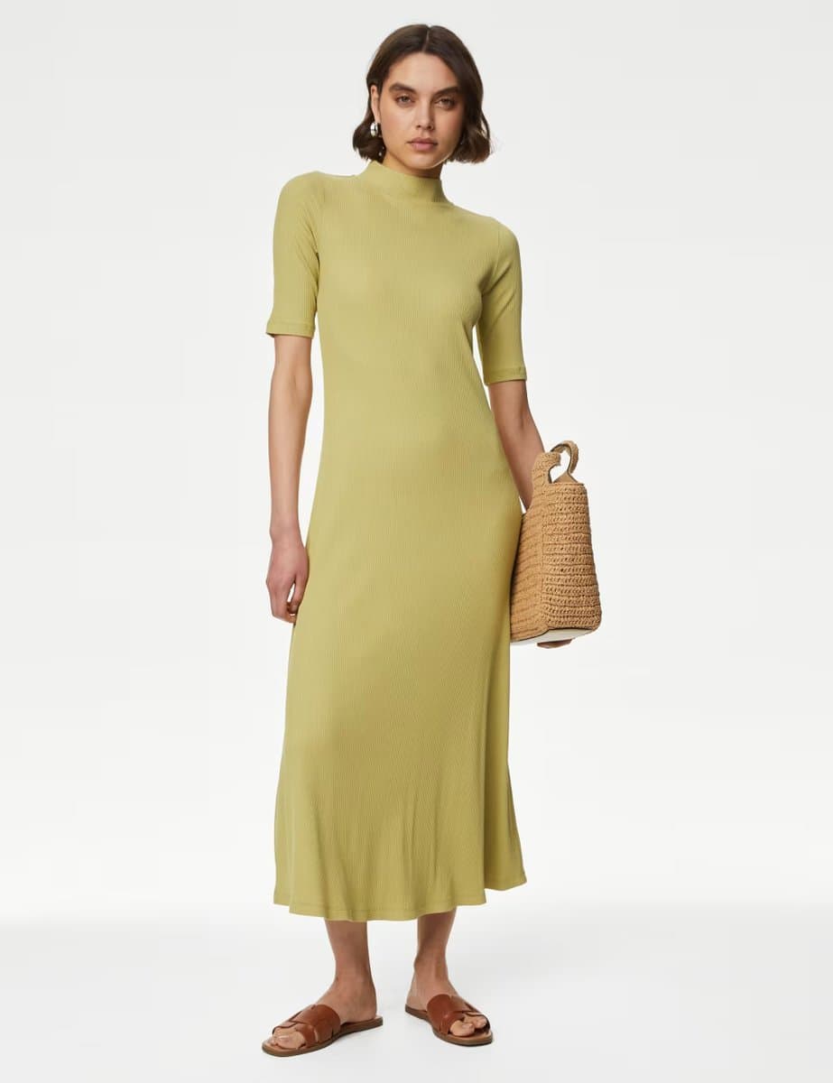 Marks & Spencer M&S Jersey Funnel Neck Maxi Column Dress Onyx