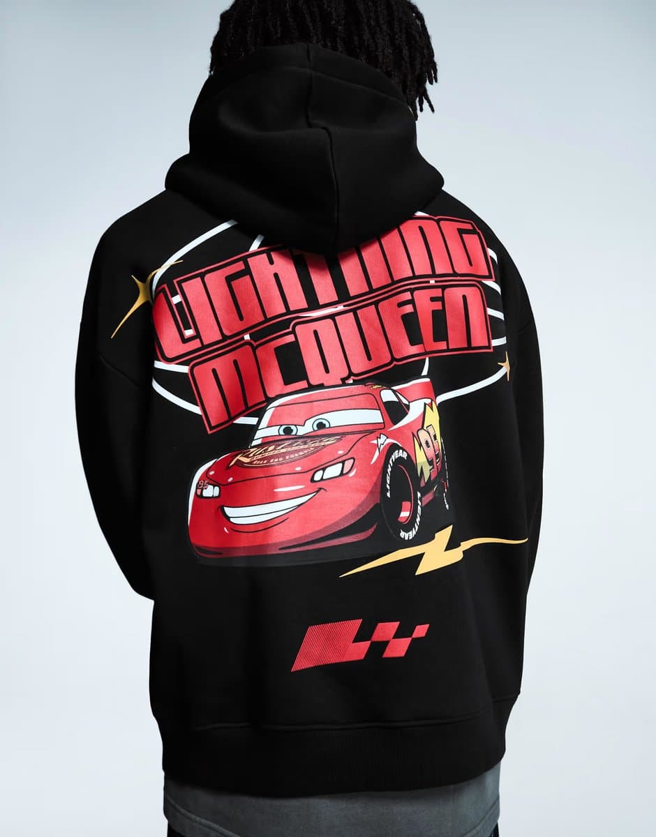 ASOS Bershka Cars print hoodie in black