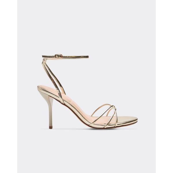 EGO Fango Strappy Detail Stiletto Heel In Gold Faux Leather, Women's Size UK 3 - 2