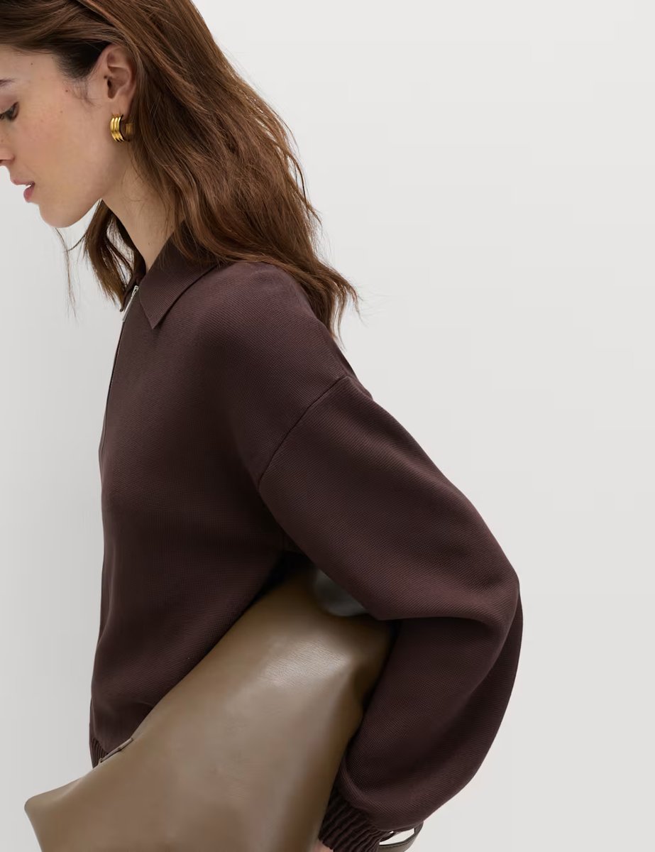 Marks & Spencer M&S Zip Up Knitted Collared Bomber Cardigan Brown - 2