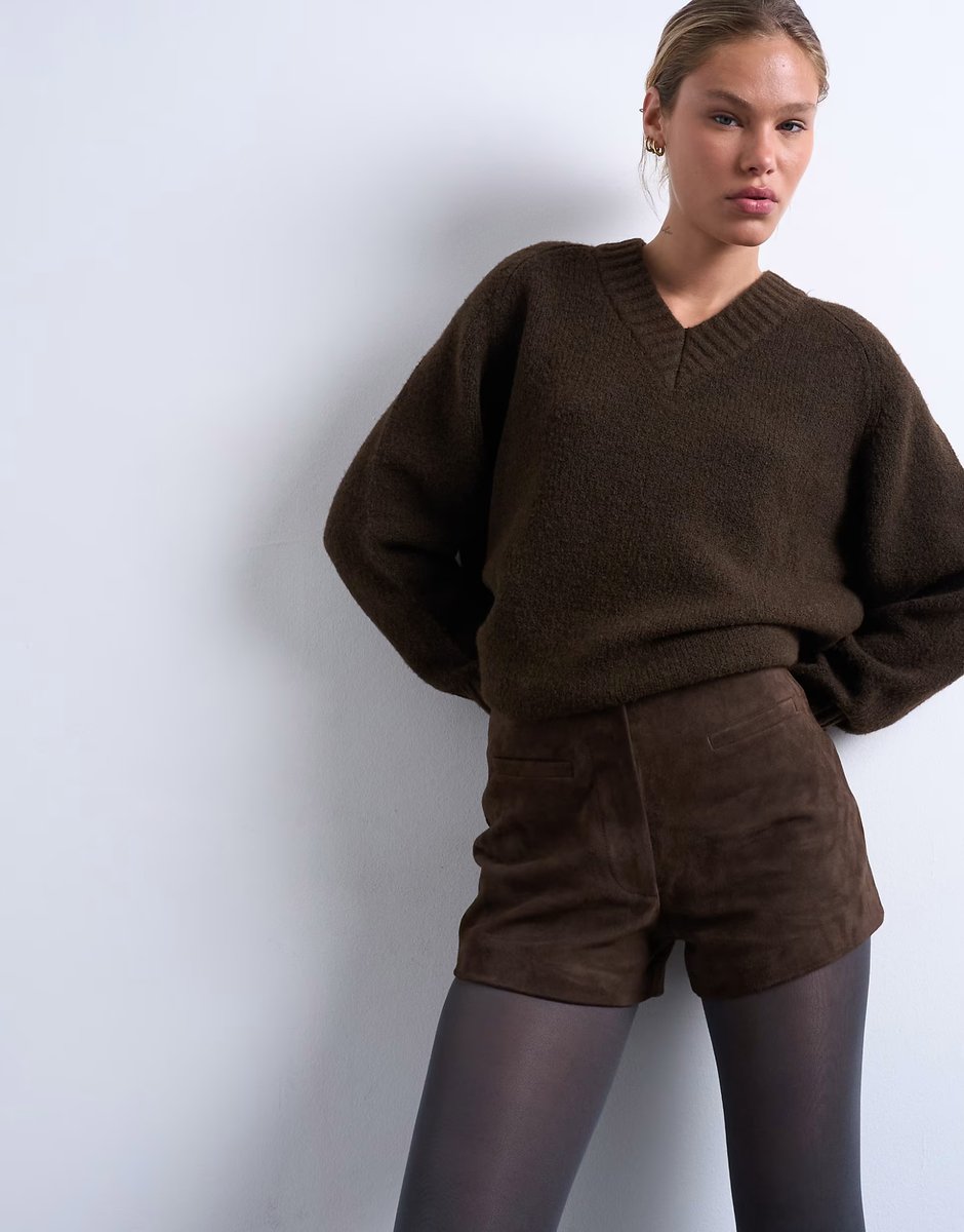 ASOS Topshop co ord real suede mini shorts in chocolate - 3