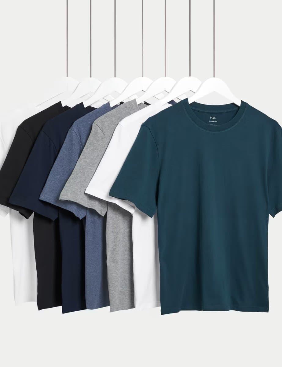 Marks & Spencer M&S 7 Pack Pure Cotton Crew Neck T-Shirts Rust Mix