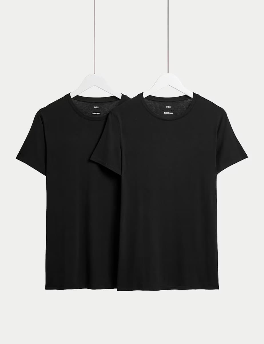 Marks & Spencer M&S Thermal Short Sleeve Tops in Black