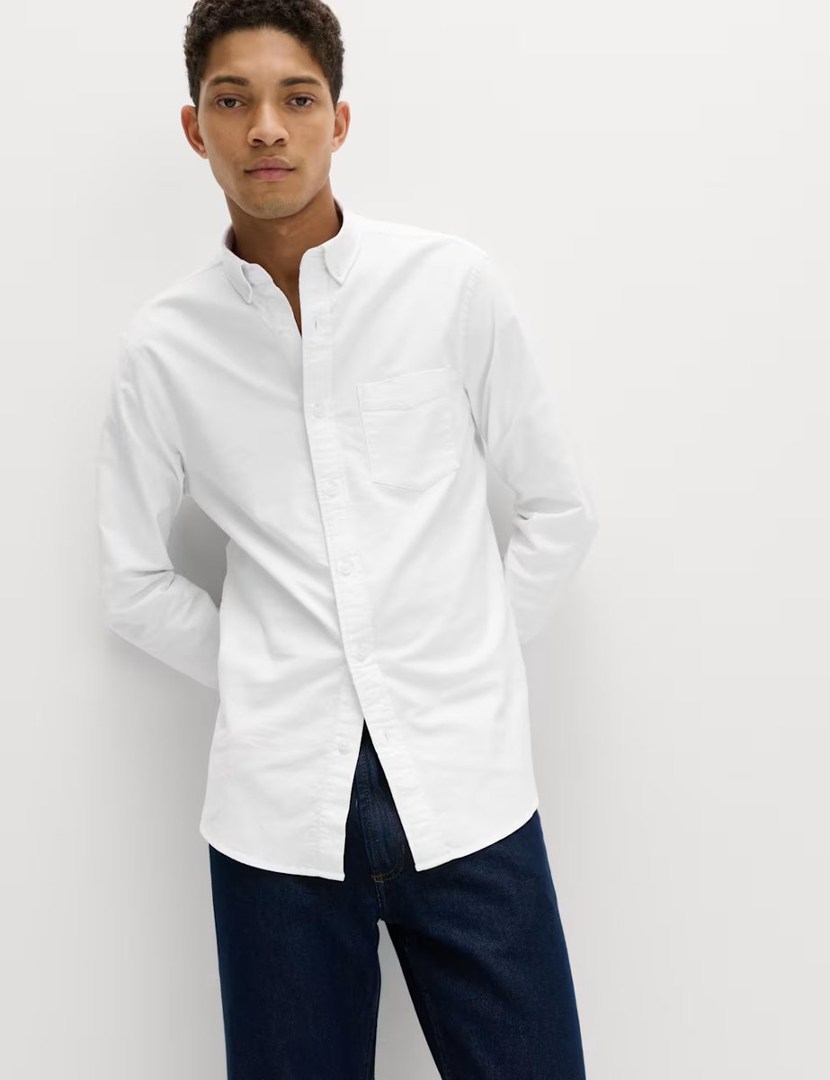 Marks & Spencer M&S Slim Fit Ultimate Cotton Rich Stretch Oxford Shirt White - 1